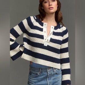 Anthropologie Pilcro Belle-Sleeve Henley Striped Sweater Size MP
